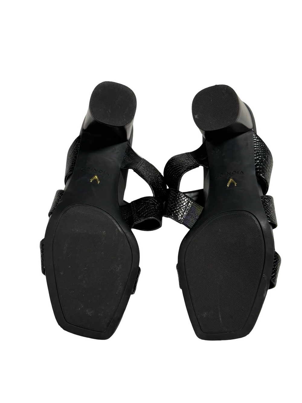 Vionic Merlot Black Croc Embossed Leather Block Heel Comfort Sandals Womens 10 - Picture 10 of 13